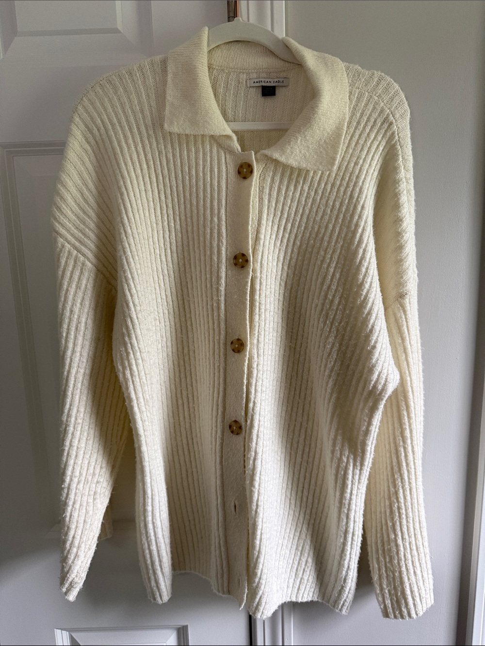 American Eagle Outfitters Off-White Ribbed Button Cardigan